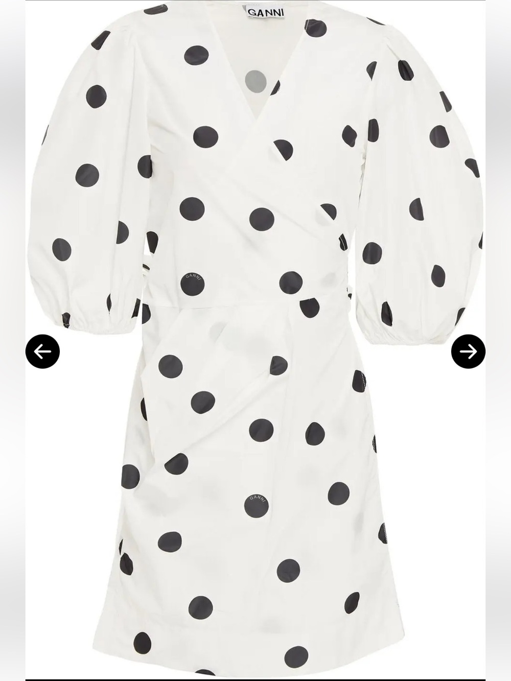 Ganni Black and White Polka Dot Dress, size XS/US 2/EU 34